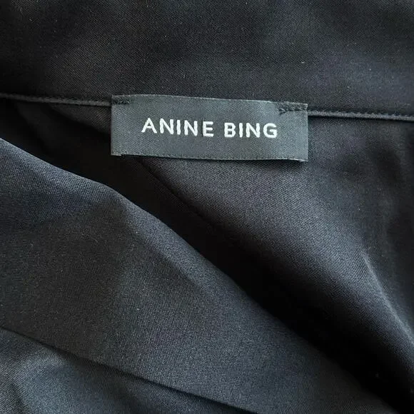 Anine Bing Mylah Silk Long Sleeve Button Down Shirt Black Size Small - Picture 4 of 7